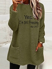 economico Felpe con Fodera in Fleece-Per donna Felpa Pullover Lettera Casual Manica Lunga Girocollo Top lunghi Streetwear Abbigliamento Quotidiano Tasca Stampato Blu Nero Bianco Rosa Verde militare Autunno Inverno