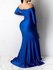 preiswerte Frauen schwarzes Kleid-Damen Langes Kleid Maxikleid schwarzes kleid Abschlussballkleid Partykleid Elegant Modern Party Besonderer Anlass Abendgesellschaft Normale Passform Einfach Langarm V Ausschnitt Blau Schwarz Rote Grün