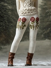  Per donna Leggings Leggings comodi Vacanza Vintage Stile Etnico Lunghezza intera Vita Alta Floreale Stampa Confortevole Elasticizzato Casuale Quotidiano Vacanza Bianco Primavera Autunno Inverno