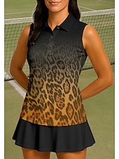 baratos Camisa Feminina-Mulheres Leopardo Gradiente Camisa Esportiva Camisa polo de caminhada Regata Camisa de tênis Sem Manga Floral Botões UPF50+ Resistente a UV Elasticidade Alta Pavio Humido Respirável Voleibal Tênis