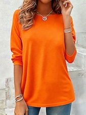 cheap Plain tee-Women's T Shirt Plain Vintage Stylish Classic Long Sleeve Crew Neck Regular Tops Daily Print Blue Black White Yellow Pink Spring Fall Winter