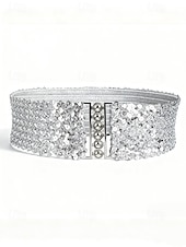 Χαμηλού Κόστους Γυναικεία ζώνη-Γυναικεία χριστουγεννιάτικη ζώνη με γκλίτερ και ελαστικές πούλιες, ελαστική και άνετη, διαθέσιμη σε πολλά χρώματα – τέλειο αξεσουάρ για τις γιορτές