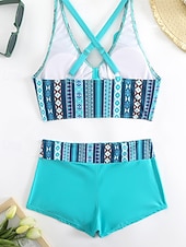 abordables Tankinis-Mujer Bañadores 2 piezas Slips Traje de baño Retazos Espalda al Aire Vacaciones Ropa de playa Floral Escote en Pico Sin Mangas Trajes de baño