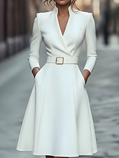 levne Jednoduché šaty-Dámské Mini šaty Černé šaty Plášťové šaty Elegantní Módní Moderní Denní Kancelář Dovolená Běžný Bez vzoru Dlouhý rukáv Do V Černá Bílá Fialová Tmavomodrá Jaro Podzim Zima