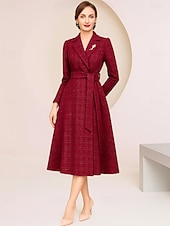 رخيصةأون طول الشاي-فستان حفلة شاي بطول A-Line، فستان كوكتيل، فستان ضيوف الزفاف، فستان والدة العروس، فستان بأكمام طويلة، ياقة على شكل V، أنيق، عتيق، حفلة رسمية مع الترتر