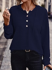 billiga Enkla huvtröjor-Dam Pullover Hoodie Sweatshirt Knappar Slät Ledigt Långärmad Huva Vanliga toppar Gata Vardag Vit Rodnande Rosa Marinblå Grön Höst Vinter