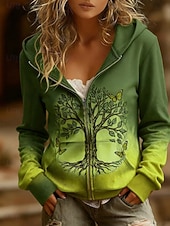 Χαμηλού Κόστους Τέχνη &amp; Σχεδίαση Κορυφές-Γυναικεία Φούτερ με φερμουάρ Φερμουάρ Στάμπα Μπροστινή τσέπη Γραφική Γεωμετρικό Αφηρημένο Ζεστό Βίντατζ Καθημερινό Μακρυμάνικο Με Κουκούλα Κανονικά μπλουζάκια Causal Δρόμος Καθημερινή Ένδυση