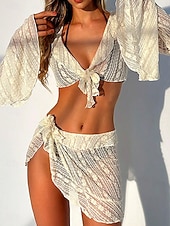 voordelige Bikinisets-Dames Bikini Badpak Rok Slank Rugloos Vakantie Strandmode Effen Kleur V Hals Mouwloos Lange Mouwen Badpak