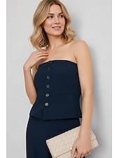 cheap Blazers &amp; Vests-Women's Vest Straight Fit Office Formal Wedding Guest Stretch Fabric Elegant Sleeveless Long Sleeve Strapless Peak Lapel Single Breasted