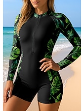 cheap One Pieces Rash Guards-Women&#039;s Medium Rash Guard Bathing Suit Athletic Swimwear UV Sun Protection UPF50+ Ultra Light (UL) Long Sleeve Swimwear Sun Shirt Bodysuit Zip Up Removable Pad Front Zip Surfing Beach Water Sports