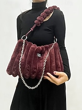 cheap Handbag &amp; Totes-Women's Faux Fur Shoulder Bag, Multi-Color, Versatile Carry Styles, Fashionable Chain Strap, Ideal for Casual &amp; Party Wear