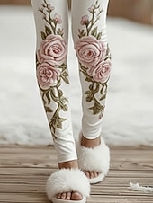  نسائي طماق بنطال ضيق مريح العطلة عتيق كاجوال مكتمل الطول خصر عالي ورد طبع مريح قابل للبسط فضفاض مناسب للبس اليومي عطلة أبيض الربيع الخريف قياس نحيل