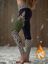 levne Viking tisk-Legíny Viking Boho s fleecovou podšívkou pro ženy dovolená vintage etnický styl plná délka střední pas grafika abstraktní elastické venkovní zima modré podzim zima