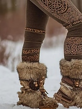  Damen Vikinger Leggings Gemütliche Leggings Urlaub Vintage Ethno-Stil Volle Länge Hohe Taille Grafik Drucken Bequem Dehnbar Lässig Täglich Outdoor Braun Frühling Herbst Winter Schmale Passform