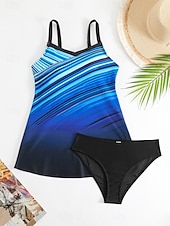 billiga Tankinis-Kvinnors tankini 2-delad baddräkt sexig mage kontroll hög midja smal rygglös semester strandkläder ombre u-hals ärmlös baddräkt