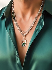 billiga Kvinnors halsband-Herrhalsband i rostfritt stål med grönt ädelstenshänge - snyggt, hållbart, perfekt för både vardagliga och formella tillfällen