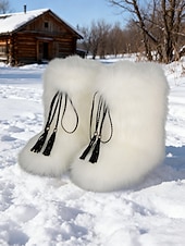 economico Stivali di neve e inverno-stivali invernali da donna in pelliccia sintetica: eleganti dettagli con nappe, stivali da neve caldi e comodi, perfetti per il freddo, per l'abbigliamento casual e per l'outdoor