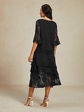  Γυναικεία Κομψό Καθημερινό Μίντι Μεσαία Μέση Φούστες Άνθινο Δαντέλα Με Βολάν Ακανόνιστος γιακάς Μικροελαστικό Ημερομηνία Καθημερινά Μαύρο Καλοκαίρι