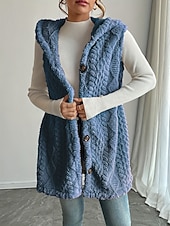 זול ווסט-בגדי ריקוד נשים אפוד פליסה וסט נוח נושם כפתורים יום יומי אחיד חופשה רחוב קזו'אל לבוש יומיומי חזה יחיד ארוך עם קפוצ'ון רגיל ללא שרוולים הלבשה עליונה פול שחור לבן אביב סתיו