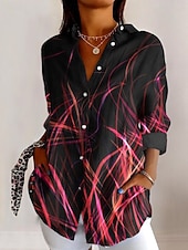 economico Bluse Floreali-Per donna Camicia Bottoni Stampato Geometrico Elegante Moderno Casual Manica Lunga Colletto a Camicia Top Regolari Quotidiano Blu Rosso Viola Autunno Inverno
