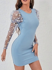 cheap Plain Dress-Women's Mini Dress Sheath Dress Modern Outdoor Vacation Going out Regular Fit Plain Long Sleeve Crew Neck Black White Pink Light Blue Spring Fall