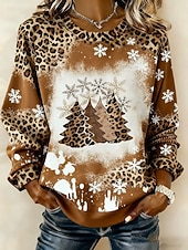 economico Felpa di Natale-Per donna Felpa Pullover Felpe con cappuccio Grafico Leopardo Albero di Natale Moda Casual Manica Lunga Girocollo Top Regolari Streetwear Abbigliamento Quotidiano Casuale Stampato Nero Rosso Viola