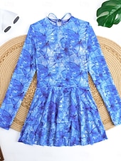 رخيصةأون مايوه قطعة واحدة-بيكيني نسائي قطعة واحدة ملابس السباحة مع تنورة فستان بوهيمي للتحكم في البطن خصر عالي أنيق بلا ظهر إجازة ملابس الشاطئ رسومات هندسية عنق دائري بلا أكمام وأكمام طويلة