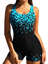 preiswerte One Pieces Rash Guards-Damen Standard Anti UV Shirt Einteiliger Surfanzug Badeanzug Geometrisch Farbblockierung mit integriertem BH Boyleg Kurzes Bein UV Schutz Elastisch Ärmellos Surfen Schnorcheln Wassersport Sommer