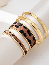 voordelige Damesarmband-Dames manchetarmbanden met luipaardprint in goudkleurige legering – set van 4, stijlvol dierenprintontwerp, perfect voor casual en avondkleding