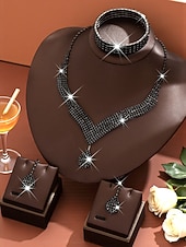 economico Matrimonio ACC-set di gioielli da donna con strass dorati: collana a goccia scintillante, orecchini pendenti &amp;bracciale di cristallo, eleganti accessori di tendenza per le feste &amp;eventi speciali