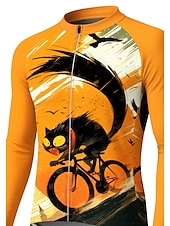 baratos Camisolas masculinas-Homens Camisa para Ciclismo Jersey em declive Gato Personagem Cor de contraste Manga Longa Moto Camiseta Camisa / Roupas Para Esporte Roupas de Compressão com 3 bolsos traseiros Ciclismo de Montanha