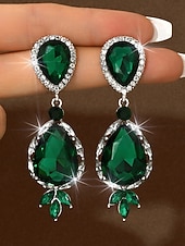 economico Orecchino da donna-orecchini da donna con cristalli color smeraldo - lussuosi pendenti di strass &amp;modelli di cerchi per feste glamour ed eventi serali