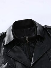 Χαμηλού Κόστους Ανδρική καμπαρντίνα-Ανδρικά Jeci Piele Μπουφάν Biker Μπουφάν μοτοσικλέτας Διακοπές Καθημερινά Αντιανεμικό Διατηρείτε Ζεστό Τσέπη Φθινόπωρο Χειμώνας Σκέτο Μοντέρνα Κλασσικό Πέτο Μακρύ Μαύρο Σακάκια