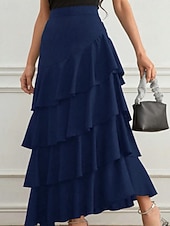 economico Gonne Formali-Per donna Elegante Moda Maxi Vita media Gonne Semplice Arricciato Inelastico Quotidiano Streetwear Vinaccia blu navy Nero Verde Estate