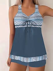 abordables Tankinis-Femmes Maillots de Bain 2 pièces Shorts Maillot de bain Dos nu Vacances Tenues de plage Graphique Col rond Sans manches Maillots de bain
