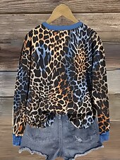 tanie Najlepsze zwierzęta-Damskie Bluza z kapturem Graficzny Panterka Moda Codzienny Nadruk Długi rękaw Półgolf Zwykłe topy Codzienny Ulica Na co dzień Niebieski Jesień Zima