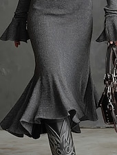 baratos Vestidos de suéter-Mulheres Vestido midi Vestido Suéte Vestidos De Sereia Trompete Elegante Moderno Férias Feriado Encontro Delgado Tecido Manga Longa Colarinho de Camisa Preto Verde Tropa Castanho Claro Marron