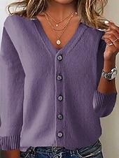 preiswerte Strickjacken und Oberbekleidung-Damen Pullover Strickjacke Mode Streetwear Täglich Einfarbig Gerippt V Ausschnitt Gestrickt Langarm Normale Oberteile Stricken Ferien Ausgehen Wochenende Schwarz Weiß Herbst Winter