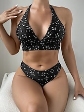 tanie 3-częściowy zestaw bikini-Strój Kąpielowy Damski Bikini 3 Częściowy Z Spódnicą Smukły Bez Pleców Letni Strój Plażowy Kwiatowy Sznurek Bez Rękawów