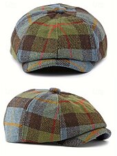 levne Pánské klobouky-Pánská vintage britská kostkovaná čepice pro novináře – polyesterový materiál, více barev, klasický retro styl pro běžné nošení a outdoor