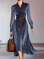 ieftine Rochie Artă și Design-Pentru femei Rochii Midi Rochie A line Gril pe Kamado Rochii Semi Formale Kentucky Derby Birou Zilnic Fit regulat Buline Manșon Lung Guler Cămașă Albastru piscină Primăvară Toamnă Iarnă