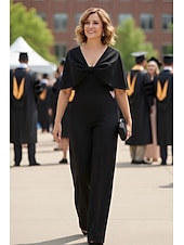 preiswerte Overalls für Mütter-Overalls Bodenlang Brautmutterkleid Ärmellos Rundhalsausschnitt Elegant Einfach Hochzeitsgast Formeller Abend Stretchstoff mit Einfarbig