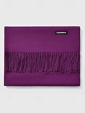 ieftine Accesorii de Crăciun-Eșarfă de Crăciun pentru femei, cu aspect de cașmir, șal de iarnă moale din imitație de cașmir cu ciucuri, eșarfă caldă de culoare uni pentru sărbători, exterior și purtare zilnică