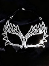 abordables Accesorios de Máscara-Máscara de antifaz de cristal con diamantes de imitación para mujer: una lujosa máscara brillante con diseño de alas, ideal para bailes de máscaras, graduaciones o fiestas de disfraces.