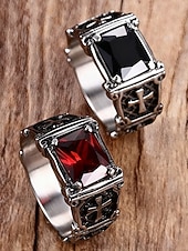 Недорогие Мужские украшения-мужское кольцо с готическим крестом - сплав, черный и красный драгоценные камни, винтажный стиль с религиозным мотивом, идеальный рождественский подарок для повседневных и торжественных случаев