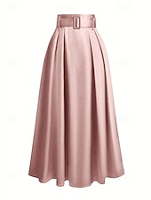 abordables Faldas Formales-Mujer Faldas de satén Moda Maxi Alta cintura Faldas Plano Plisado Microelástico Diario Cita Vino Negro Rosa Verde Oscuro Primavera
