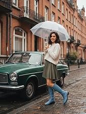 Χαμηλού Κόστους Μπότες μάχης-Γυναικείες μπότες τζιν με κορδόνια - casual ψηλοτάκουνες μπότες για ανοιξιάτικη και φθινοπωρινή μόδα, άνετες και κομψές