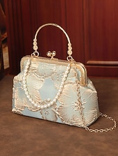 abordables Pochettes et sacs à main de soirée-Pochette élégante pour femme avec anse en nacre - motif floral brodé et finitions dorées, disponible en plusieurs couleurs, idéale pour les mariages, les fêtes et les occasions formelles.