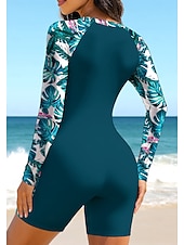 baratos Rash Guards de Uma Peça-Mulheres Padrão Anti Atrito Maiô de surfe de uma peça Roupa de banho Floral Tropical Bloqueio de cores Zip Up Com sutiã embutido Bojo Removível Proteção Solar UV UPF50+ Ultra Leve (UL) Manga Longa