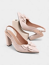 Χαμηλού Κόστους Σλινγκμπακ Πάμπς-Γυναικεία μπορντό ψηλοτάκουνα πέδιλα με slingback και φιόγκο - γόβες με μυτερή μύτη για γραφείο, ραντεβού και ειδικές περιστάσεις